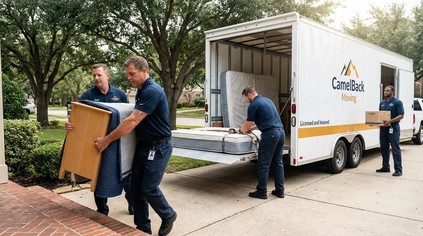 Crew loading residential truck for cross-state move from Westfield, WI